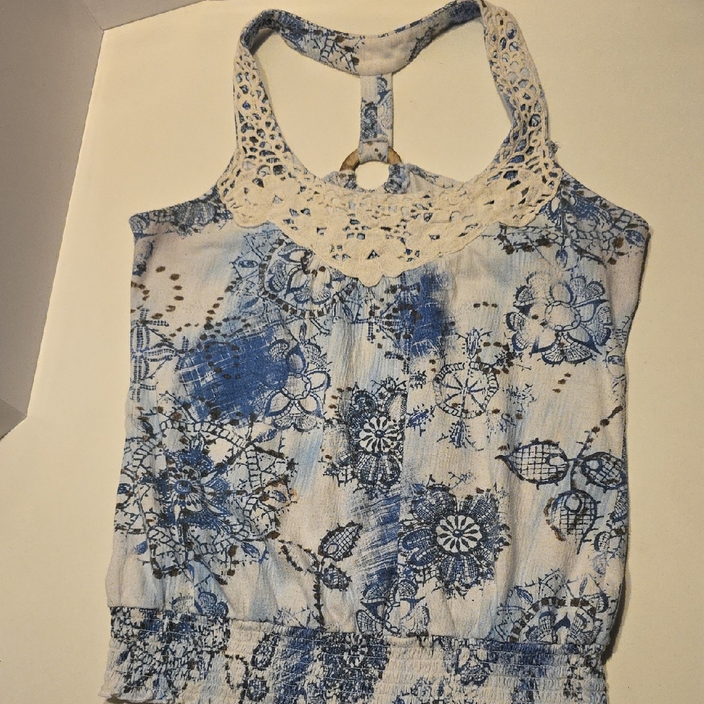 Self Esteem Paisley Print Blue Multi Color Hi-Low Tank Top Size L